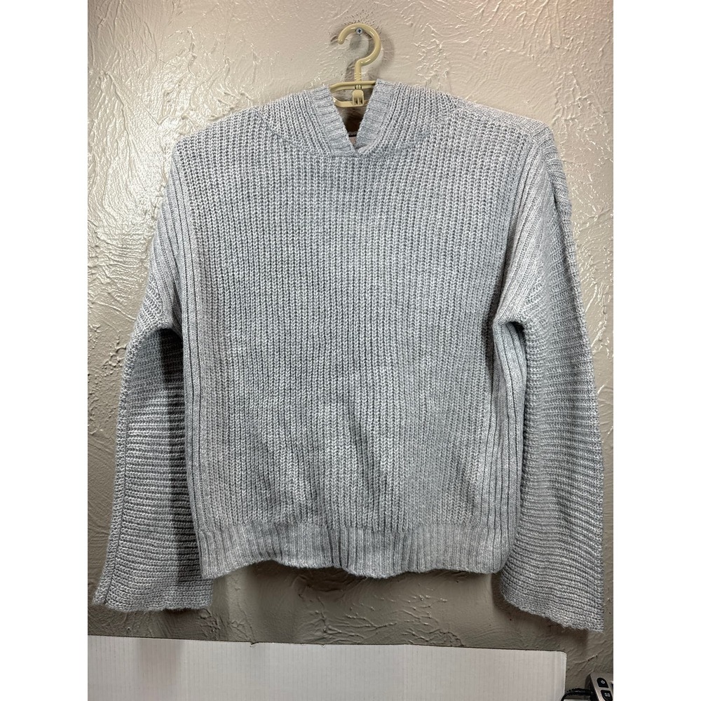 ABOUND Womens Gray Contrast Chunky Knit Cotton‎ Blend Sweater Hooded Size Medium